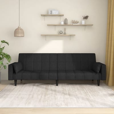 vidaXL - Slaapbank - 2-zits - met - 2 - kussens - stof - zwart