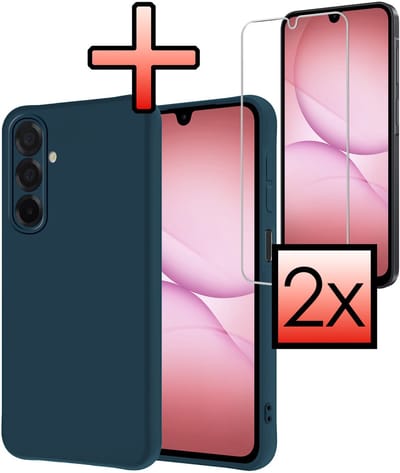 Hoesje - Met 2x Screenprotector - Geschikt voor Samsung Galaxy A17 - Sterk & Shockproof - Back Cover - Siliconen Case - Telefoon Hoes - Donkerblauw