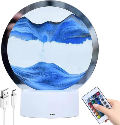 Bewegende zandkunst lamp - 360° roterend RGB kleurveranderend met afstandsbediening - USB oplaadbare decoratieve tafellamp voor woonkamer en bureau