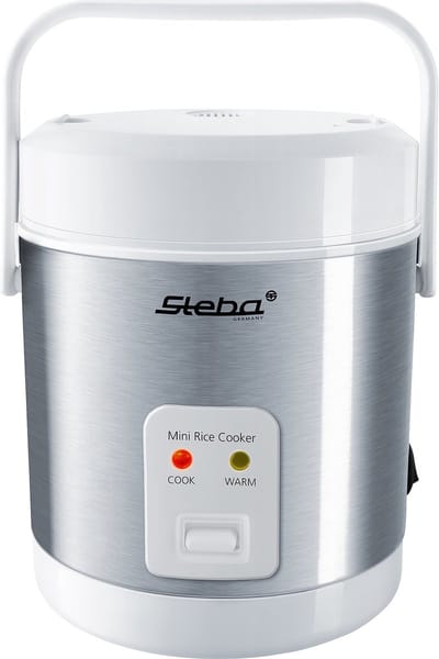 Steba RK4M - Mini Rijstkoker - 0,9 liter inhoud - tot 3 kopjes - handgreep - warmhoudfunctie - BPA vrij - Wit/RVS