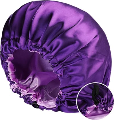 Satijnen Slaap Bonnet – Zijden Haar Bonnet Dubbele Laag, Omkeerbaar & Verstelbaar Slaapmuts voor Haarverzorging, Nachtmuts voor Slapen en Haar Bescherming - Paars
