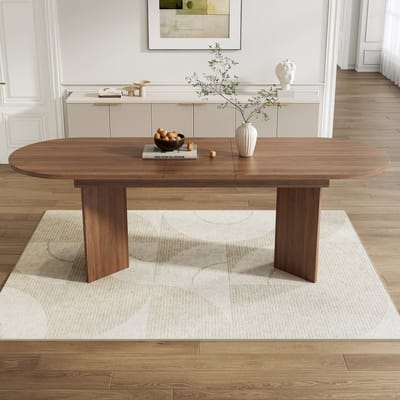 MODFU Uitschuifbare eettafel met verdikt blad en afgeronde hoeken – Geschikt voor 4-8 personen – Modern design voor eetkamer – MDF – Walnootkleur – 200x90x75 cm
