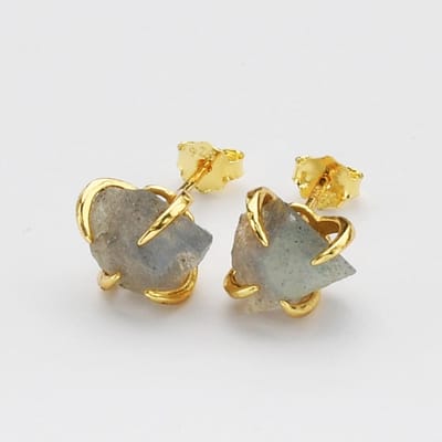 Gouden Oorbellen Dames – Cadeau voor vrouwen – Oorknopjes met Labradoriet Edelsteen – Starlyte Nebula