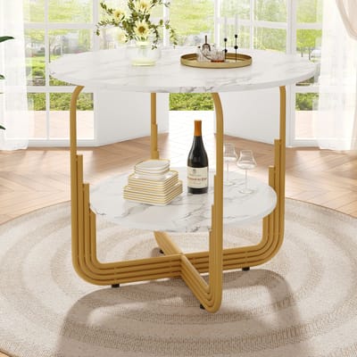 5-Delige Eettafelset, Ronde Eettafelset, Zitgroep, Keukenmeubilair – De tafel meet 80x80x76 cm, Inclusief 4 Stoelen, Ondersteunt opslag, Metalen Tafelpoten - Grijze Eetkamerstoel, Goud Tafelpoten