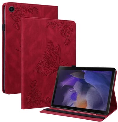 Coverup Tablethoes geschikt voor Samsung Galaxy Tab A11 Plus Hoesje - Vlinder & Bloemen Book Case - Rood