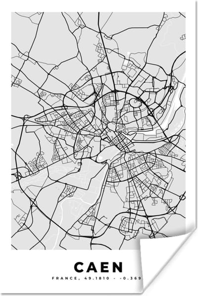 Poster Frankrijk - Plattegrond - Kaart - Caen - Stadskaart - 120x180 cm XXL