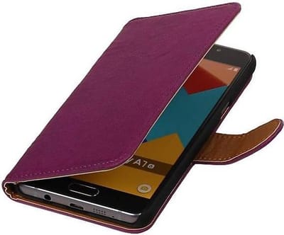 Washed Leer Bookstyle Hoesje - Geschikt voor Samsung Galaxy A7 (2016) Paars
