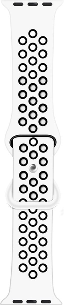 Siliconen bandje - geschikt voor Apple Watch 1/2/3/4/5/6/7/8/9/10/11/ SE (1,2,3) met maat 38 mm / 40 mm / 41 mm en 42 mm (Watch 10/11) - wit-zwart