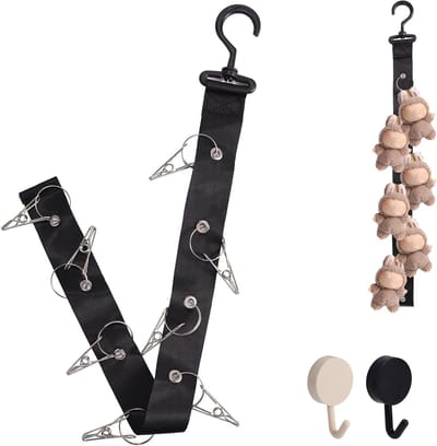 Hanging Organizer voor Knuffeldieren, Pluche Speelgoed Display met 8 Metalen Clips en 2 Extra Haakjes voor het Opbergen van Speelgoed en Accessoires