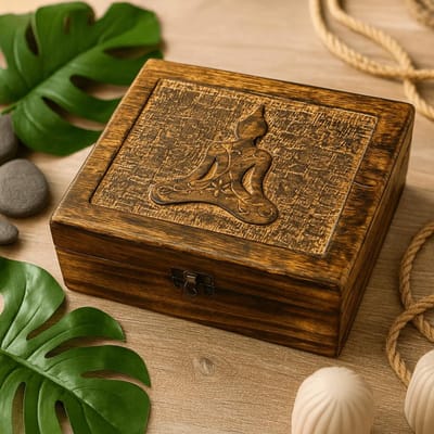 Grote houten bewaardoos 20 cm x15 cm x 7.5cm - Boeddha