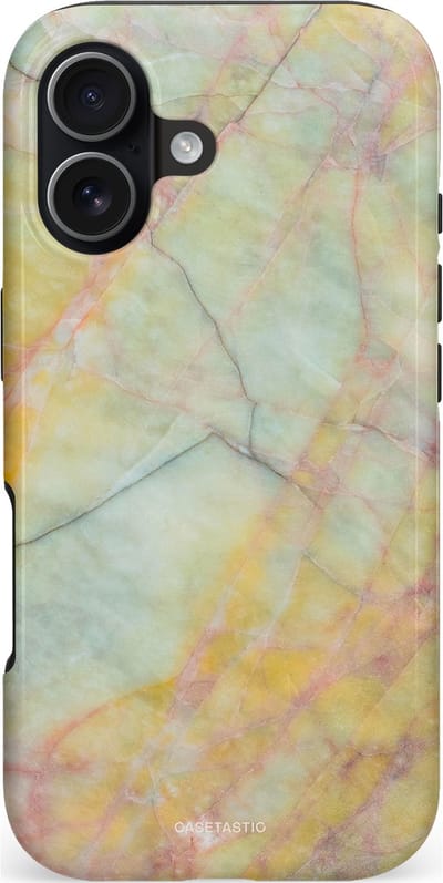 Casetastic hoesje geschikt voor Apple iPhone 17 - MagSafe - Dubbellaagse bescherming - Zomer Marmer - Fashion Case - Mintgroen Geel
