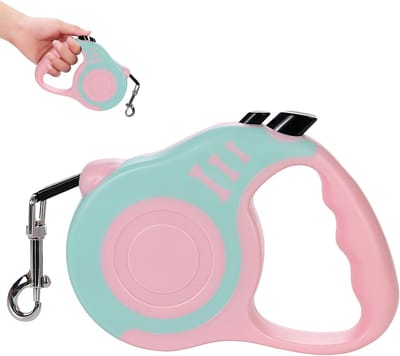 hondenriem 5 m - uitrolbare hondenriem met 360° anti-klit, anti-slip handgreep - eenvoudig te bedienen remknop - roze