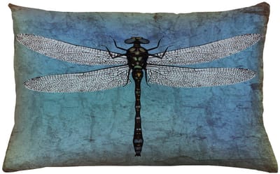 ABAKUHAUS Grunge Kussenhoes – Libellen Turkoois/donkerblauw – 65x40 cm