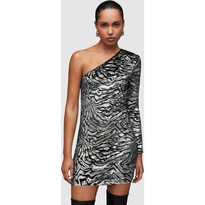AllSaints Deri Zebra Dress Black/silver Size: 42 | Mini Dresses Outlet | Dames | Zwart