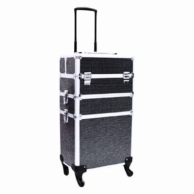 Kapper Koffer | Nagel | Visagist | Make-up | Cosmetica | Schminken | Trolley stevig en gemaakt van aluminium | 3 Delig | 8 Wielen | Bedekt met mooie diamantjes