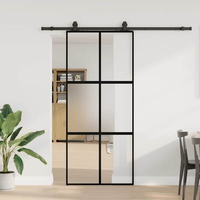 vidaXL - Schuifdeur - met - beslagset - 90x205 - cm - gehard - glas - zwart