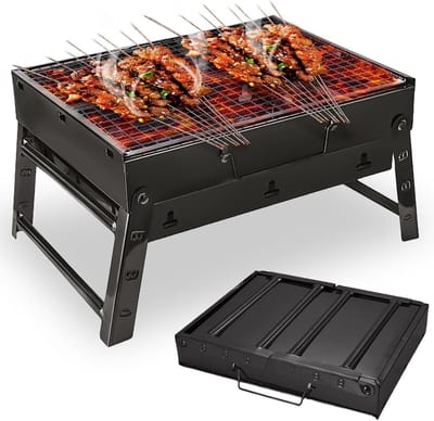 Opvouwbare Houtskoolgrill 35 cm – Draagbare RVS Camping BBQ met Ventilatie en Uitneembaar Grillrooster