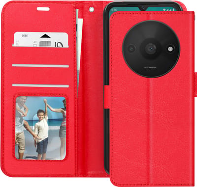 Mayaxess, Foliohoes voor Xiaomi Redmi A3 Bescherming met polsband Multifunctionele flap, Rood