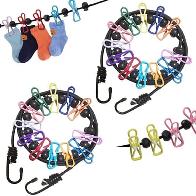 longziming -Portable Opwindbare Waslijn - Elastische Trekkracht - PVC + Roestvrij Staal - Compact En Veelkleurig Voor Reis, Camping En Studentenkamer - 2 Stuks