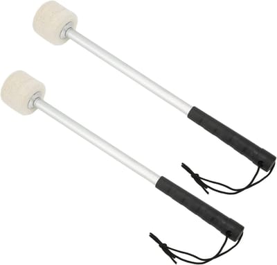 2 Stuks Drumstokken van 32 cm voor Basdrum, RVS met Antislip Grip en Vilt Hoed, Perfect voor Timpani en Snaredrum Accessoires