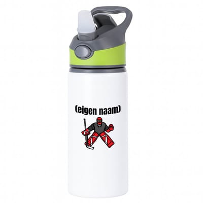 Hacebo® - ijshockey keeper met eigen naam waterfles met rietje groen - Ijshockey - atleten - iemand die houdt van ijshockey - verjaardag - cadeau - kado - water fles - 650ML
