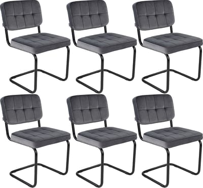 KICK® IVY Eetkamerstoelen – Set van 6 – Velvet – Buisframe – Donkergrijs
