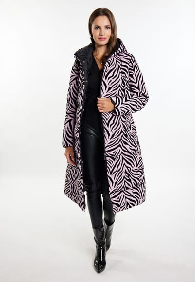 Faina Lange gewatteerde jas Dames Mauve zebra