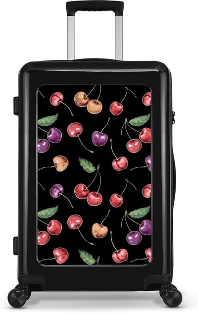 Stickercase - Medium Reiskoffer - Ruimbagage koffer - Cijferslot - 65 cm - Cherry Carnival print - Zwart