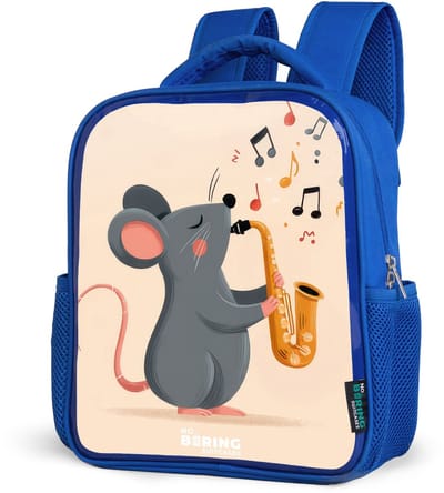 NoBoringSuitcases.com® - Rugzak blauw - Schooltas jongens - Grijze muis met een saxofoon - Kinder rugtas jongen - Boekentas kind - Kinderrugzak voor school - Schoolrugzak