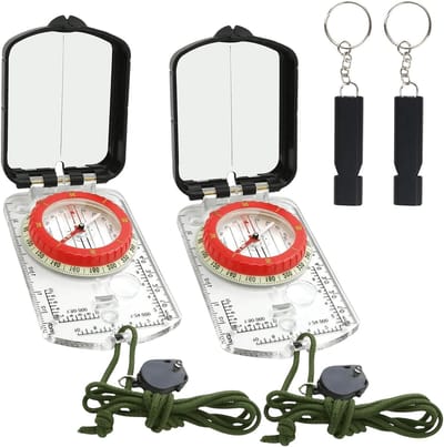 Professionele Kompas met Noodfluit voor Kinderen, Ideaal voor Kamperen en Wandelen, Inclusief Vergrootglas, Schaal en Reflector, Draagbaar en Handig voor Buitenactiviteiten