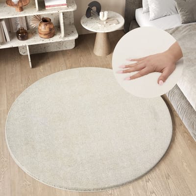 Tapiso Cuddle Rond Vloerkleed Beige Hoogpolig Shaggy Tapijt Maat- 80x80