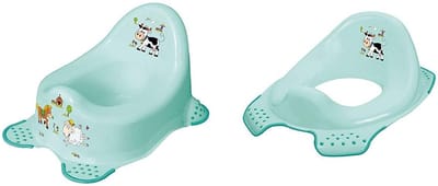Kindertoiletbril met Potje en Trainer - Boerderij Design in Aquamarijn