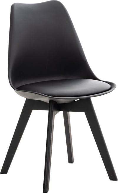 CLP Linares Eetkamerstoel - Design Keukenstoel - Scandinavisch Kuipstoel - Houten Poten Kunststof/zwart/zwart