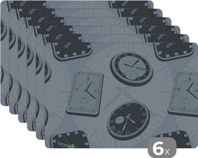 Placemat - Placemats kunststof - Klok - Patronen - Vintage - 45x30 cm - 6 stuks - Hittebestendig - Anti-Slip - Onderlegger - Afneembaar