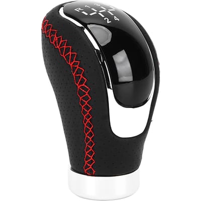 Pommeau de Levier de Vitesse Manuel Tête de Levier Universel 5 6 Vitesses Cuir Artificiel Coutures Rouges avec Autocollant Remplaçable black