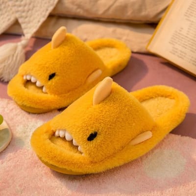 Hiver Maison Mignon Couples Requin Coton Pantoufles Femmes Fourrure Garder au Chaud Maison Chaussures en Coton Chaussures Plates Intérieur Décontracté Chaussures pour Dames 38-39 jaune
