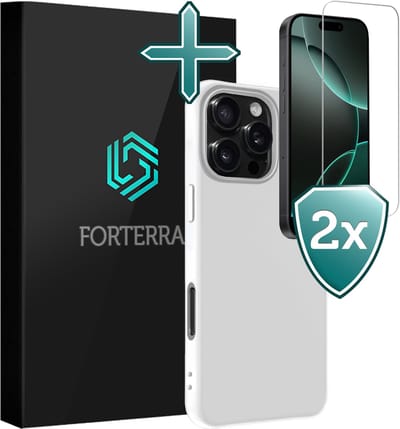Hoesje Met 2x Screenprotector - Geschikt voor Apple iPhone 16 Pro - Sterk & Shockproof - Telefoon Hoes - Back Cover - Siliconen Case - Wit