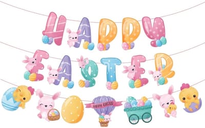 Dailygoods- Paasbanner Vrolijk Ontwerp - Feestdecoratie - Lente Decoratie - Set van 18 Stuks - Binnen/Buiten Gebruik - 15 x 15 cm Kaarten