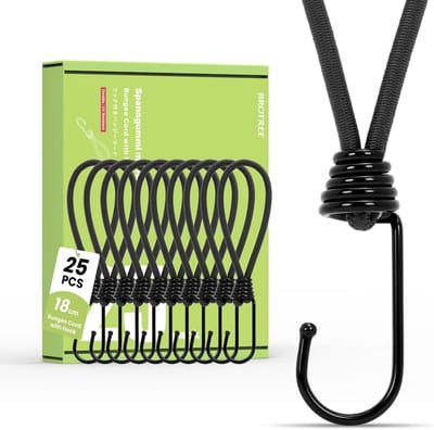 Set van 25 Robuuste Spanbanden met Haak 18cm (Zwart) - Spanners voor Dekzeil, Tent en Aanhanger
