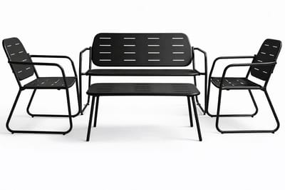 HEM Loungeset 4 Personen Zwart – Tuinset Met Stoelen En Bank – 4-delig Tuinmeubelset Van Mat Staal