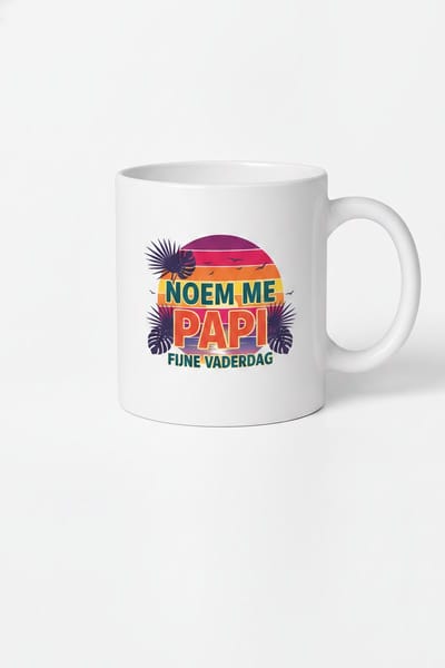 Vaderdag Mok 'Noem Me Papi, Fijne Vaderdag' – Tropische Zonsondergang – Cadeau Papa – Wit – Keramiek 330 ml