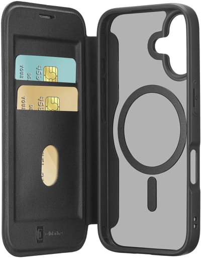 Cellularline Daily Mag Hoesje - Geschikt voor iPhone 17 - MagSafe & Pasjesvak & Standfunctie - Zwart