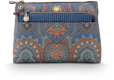 Pip Studio - Caryn Make-up Tasje Dames - Toilettas - Jabali - Blauw - Set van 2