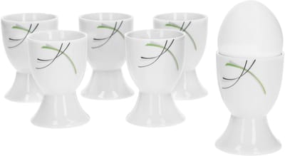 Set van 6 Donna eierdopjes 4.8cm - wit porselein met lijndecoratie 6 stuks