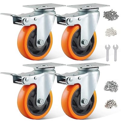 4-delige set zwenkwielen met rem - 100MM meubelrollen voor zware lasten (tot 600 kg)