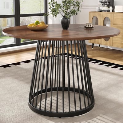 Ronde Eettafel - Moderne Keukentafel - Eten en Ontspannen - Stevige Metalen Poten - 80x80x76 cm - Walnoot Zwart