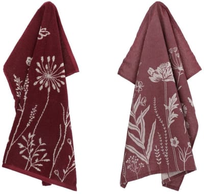 Luxe Keukendoek en Theedoek Wild Flowers Burgundy - Bunzlau Castle - 100% biologisch GOTS katoen - keukentextiel set