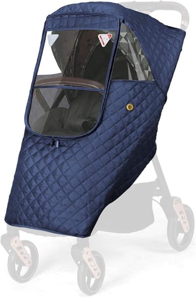 Regenhoes Kinderwagen - Winter Kinderwagen Regenhoes - Cover voor Kinderwagen - Universele Regenhoes Kinderwagen met Kijkvenster - Gewatteerde Weerbescherming - Winddicht en Warm - Waterdicht - bescherming tegen zon - Stof - Sneeuw - Blauw