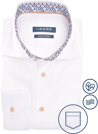 Ledub modern fit overhemd - twill - wit - Strijkvriendelijk - Boordmaat: 39