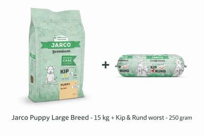 Jarco Dog Natural Large Puppy Kip - Hondenvoer - 12.5 kg 26-45 Kg + Kip & Rund worst 250gram